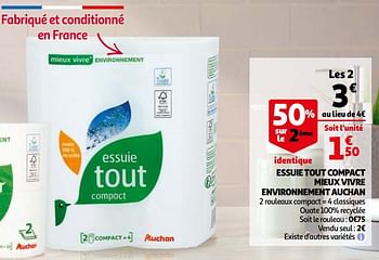 Promotions Essuie tout compact mieux vivre environnement auchan - Produit Maison - Auchan Ronq - Valide de 06/04/2021 à 13/04/2021 chez Auchan Ronq