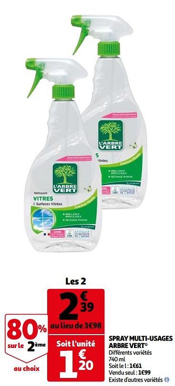Promotions Spray multi-usages arbre vert - L'arbre vert - Valide de 06/04/2021 à 13/04/2021 chez Auchan Ronq