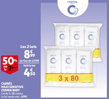 Promotions Carrés maxi sensitive cosmia baby - Cosmia - Valide de 06/04/2021 à 13/04/2021 chez Auchan Ronq