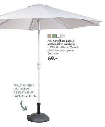 Promoties Alu kantelbare parasol met hendel en windvang - Huismerk - Casa - Geldig van 03/04/2021 tot 31/08/2021 bij Casa
