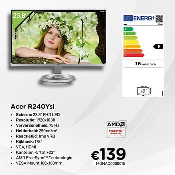 Promoties Acer r240ysi - Acer - Geldig van 02/04/2021 tot 30/04/2021 bij Compudeals