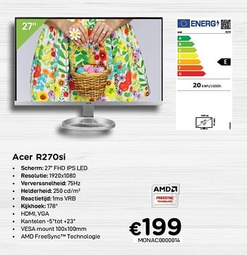 Promoties Acer r270si - Acer - Geldig van 02/04/2021 tot 30/04/2021 bij Compudeals
