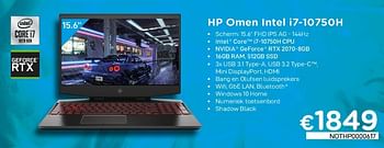 Promotions Hp omen intel i7-10750h - HP - Valide de 02/04/2021 à 30/04/2021 chez Compudeals