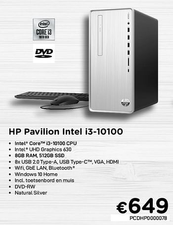 Promoties Hp pavilion intel i3-10100 - HP - Geldig van 02/04/2021 tot 30/04/2021 bij Compudeals