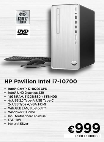 Promoties Hp pavilion intel i7-10700 - HP - Geldig van 02/04/2021 tot 30/04/2021 bij Compudeals