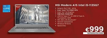 Promoties Msi modern a15 intel i5-1135g7 - MSI - Geldig van 02/04/2021 tot 30/04/2021 bij Compudeals