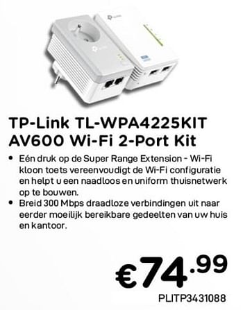 Promoties Tp-link tl-wpa4225kit av600 wi-fi 2-port kit - TP-LINK - Geldig van 02/04/2021 tot 30/04/2021 bij Compudeals