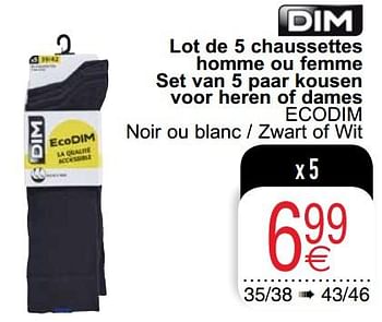 Promoties Lot de 5 chaussettes homme ou femme - Dim - Geldig van 06/04/2021 tot 19/04/2021 bij Cora