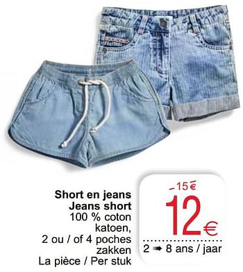 Promotions Short en jeans jeans short - Produit maison - Cora - Valide de 06/04/2021 à 19/04/2021 chez Cora