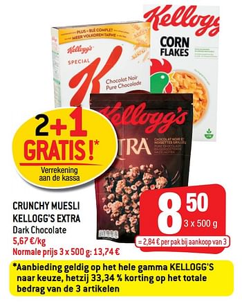 Promoties Crunchy muesli kellogg`s extra - Kellogg's - Geldig van 07/04/2021 tot 13/04/2021 bij Smatch