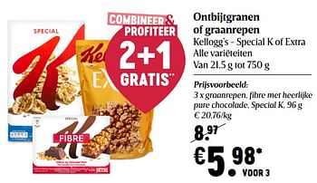Promoties Ontbijtgranen of graanrepen kellogg`s - Kellogg's - Geldig van 08/04/2021 tot 14/04/2021 bij Delhaize