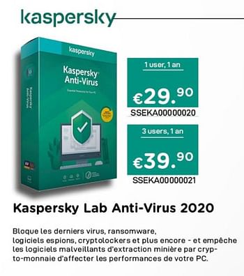 Promotions Kaspersky lab anti-virus 2020 - Kaspersky - Valide de 02/04/2021 à 30/04/2021 chez Compudeals
