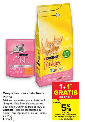 Promotions Friskies croquettes au poulet, aux légumes et au lait junior - Purina - Valide de 07/04/2021 à 19/04/2021 chez Carrefour