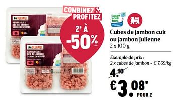 Promotions Cubes de jambon cuit ou jambon julienne - Produit Maison - Delhaize - Valide de 08/04/2021 à 14/04/2021 chez Delhaize