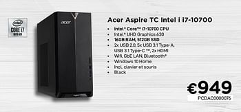 Promotions Acer aspire tc intel i i7-10700 - Acer - Valide de 02/04/2021 à 30/04/2021 chez Compudeals