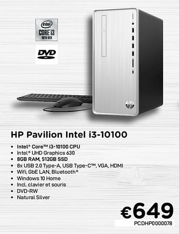 Promotions Hp pavilion intel i3-10100 - HP - Valide de 02/04/2021 à 30/04/2021 chez Compudeals