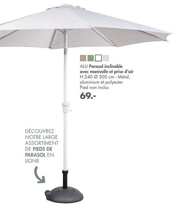 Promotions Alu parasol inclinable avec manivelle et prise d`air - Produit maison - Casa - Valide de 03/04/2021 à 31/08/2021 chez Casa