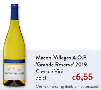 Promotions Mâcon-villages a.o.p. grande réserve 2019 cave de viré - Vins blancs - Valide de 07/04/2021 à 20/04/2021 chez OKay