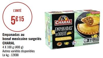 Promoties Empanadas au boeuf mexicaine surgelés charal - Charal - Geldig van 05/04/2021 tot 18/04/2021 bij Géant Casino