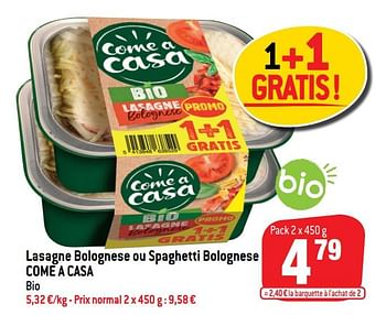 Promotions Lasagne bolognese ou spaghetti bolognese come a casa - Come a Casa - Valide de 07/04/2021 à 13/04/2021 chez Match