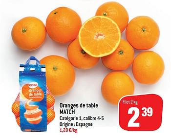 Promotions Oranges de table match - Produit maison - Match - Valide de 07/04/2021 à 13/04/2021 chez Match