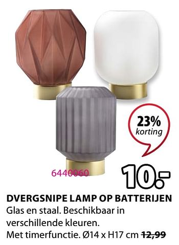 Promoties Dvergsnipe lamp op batterijen - Huismerk - Jysk - Geldig van 06/04/2021 tot 18/04/2021 bij Jysk