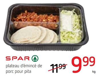 Promotions Plateau d`émincé de porc pour pita - Spar - Valide de 08/04/2021 à 21/04/2021 chez Spar (Colruytgroup)