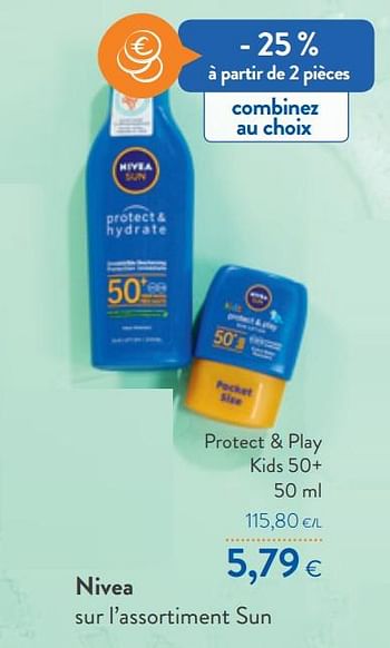 Promoties Nivea protect + play kids 50+ - Nivea - Geldig van 07/04/2021 tot 20/04/2021 bij OKay