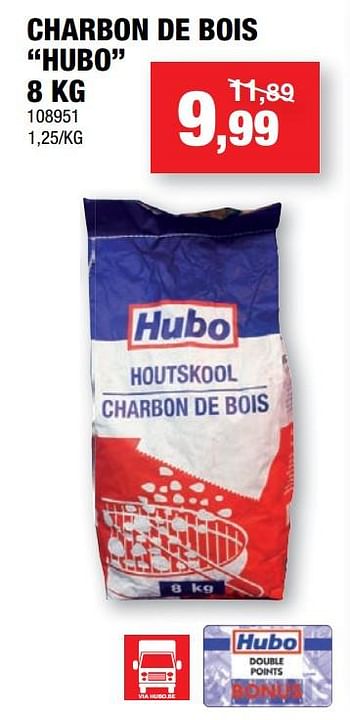 Promotions Charbon de bois hubo - Produit maison - Hubo  - Valide de 07/04/2021 à 18/04/2021 chez Hubo