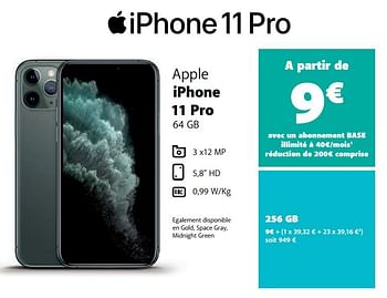 Promotions Apple iphone 11 pro 256 gb - Apple - Valide de 05/04/2021 à 26/04/2021 chez Base