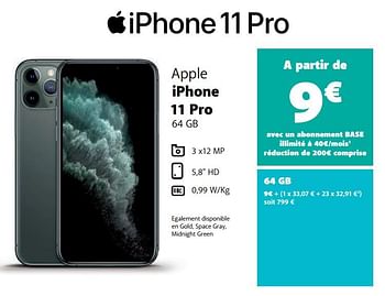 Promotions Apple iphone 11 pro 64 gb - Apple - Valide de 05/04/2021 à 26/04/2021 chez Base