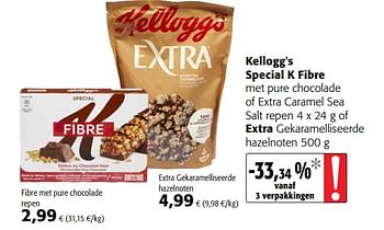 Promoties Kellogg`s special k fibre met pure chocolade of extra caramel sea salt repen of extra gekaramelliseerde hazelnoten - Kellogg's - Geldig van 07/04/2021 tot 20/04/2021 bij Colruyt