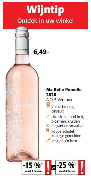 Promotions Ma belle pomelle 2020 a.o.p. ventoux - Vins rosé - Valide de 07/04/2021 à 20/04/2021 chez Colruyt