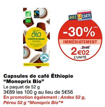 Promotions Capsules de café éthiopie monoprix bio - Produit Maison - MonoPrix - Valide de 07/04/2021 à 18/04/2021 chez MonoPrix