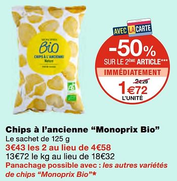 Promotions Chips à l`ancienne monoprix bio - Produit Maison - MonoPrix - Valide de 07/04/2021 à 18/04/2021 chez MonoPrix
