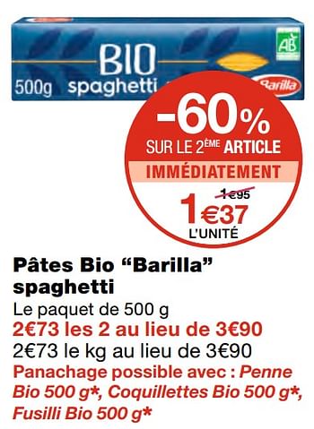 Promotions Pâtes bio barilla spaghetti - Barilla - Valide de 07/04/2021 à 18/04/2021 chez MonoPrix