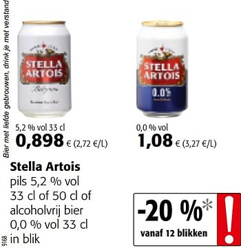 Promotions Stella artois pils of alcoholvrij bier - Stella Artois - Valide de 07/04/2021 à 20/04/2021 chez Colruyt