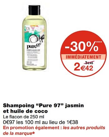 Promoties Shampoing pure 97 jasmin et huile de coco - Pure - Geldig van 07/04/2021 tot 18/04/2021 bij MonoPrix