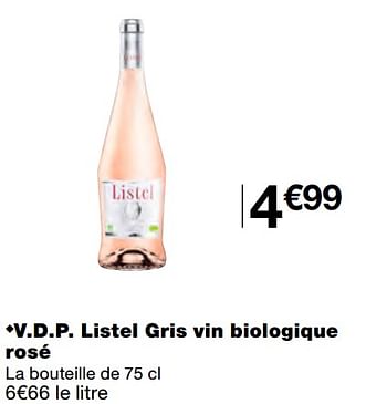 Promotions V.d.p. listel gris vin biologique rosé - Vins rosé - Valide de 07/04/2021 à 18/04/2021 chez MonoPrix