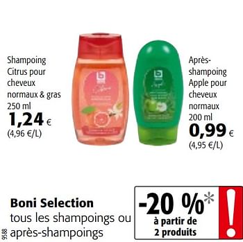 Promotions Boni selection tous les shampoings ou après-shampoings - Boni - Valide de 07/04/2021 à 20/04/2021 chez Colruyt