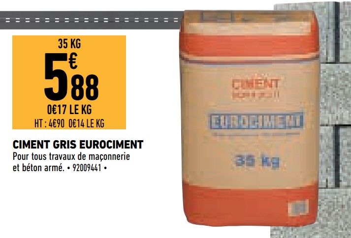 Promotions Ciment gris eurociment - Eurociment - Valide de 02/04/2021 à 15/04/2021 chez Brico Cash