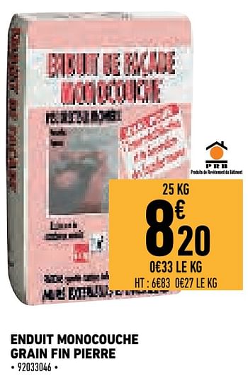 Promotions Enduit monocouche grain fin pierre - Produit Maison - Brico Cash - Valide de 02/04/2021 à 15/04/2021 chez Brico Cash