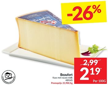 Promoties Beaufort kaas met rauwe melk - Beaufort - Geldig van 13/04/2021 tot 18/04/2021 bij Intermarche