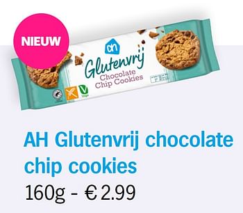 Promoties Ah glutenvrij chocolate chip cookies - Huismerk - Albert Heijn - Geldig van 08/04/2021 tot 05/05/2021 bij Albert Heijn