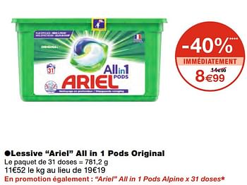 Promotions Lessive ariel all in 1 pods original - Ariel - Valide de 07/04/2021 à 18/04/2021 chez MonoPrix