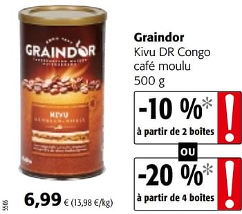 Promotions Graindor kivu dr congo café moulu - Graindor - Valide de 07/04/2021 à 20/04/2021 chez Colruyt