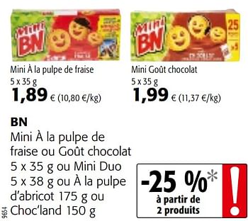 Promotions Bn mini à la pulpe de fraise ou goût chocolat - BN - Valide de 07/04/2021 à 20/04/2021 chez Colruyt