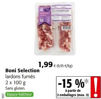 Promotions Boni selection lardons fumés - Boni - Valide de 07/04/2021 à 20/04/2021 chez Colruyt