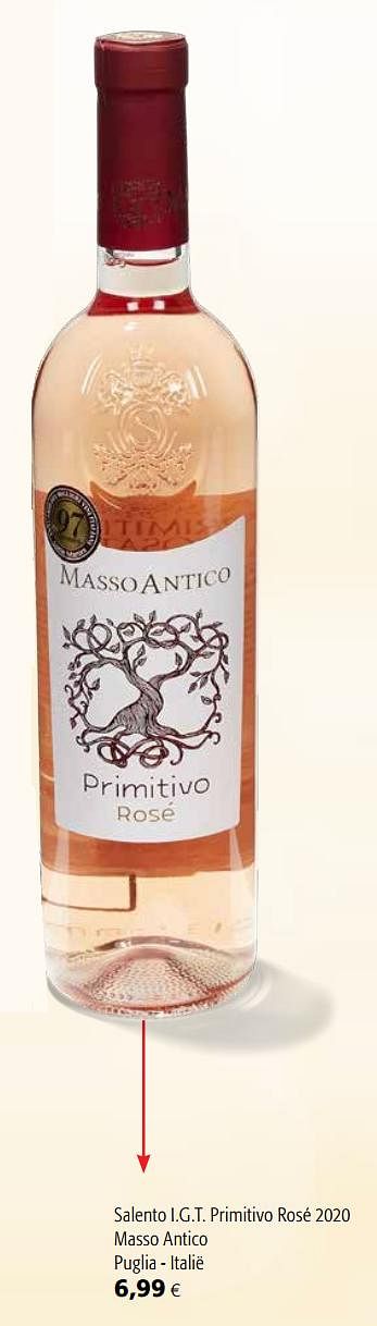 Promoties Salento i.g.t. primitivo rosé 2020 masso antico puglia - italië - Rosé wijnen - Geldig van 07/04/2021 tot 20/04/2021 bij Colruyt