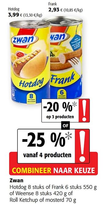 Promoties Zwan hotdog of frank of weense of roll ketchup of mosterd - Zwan - Geldig van 07/04/2021 tot 20/04/2021 bij Colruyt